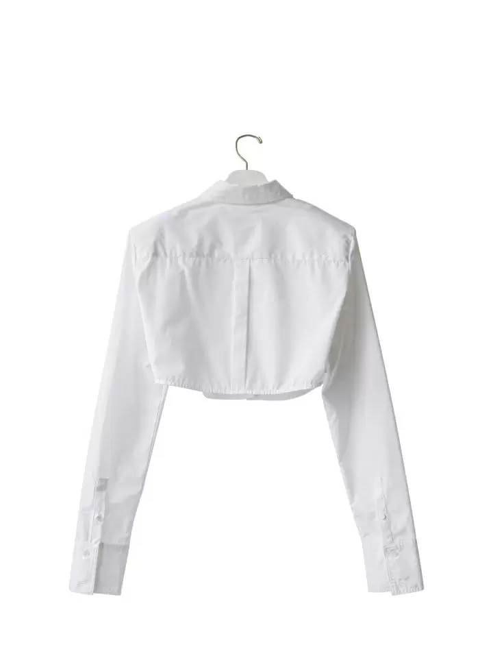 Paper Moon - Korean Women Fashion - #momslook - LUX Shoulder Pad Cropped Button Down Shirt - 3