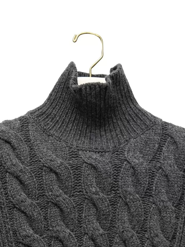 Paper Moon - Korean Women Fashion - #momslook - Twisted Chunky Detail Turtleneck Knit Cape Top - 6