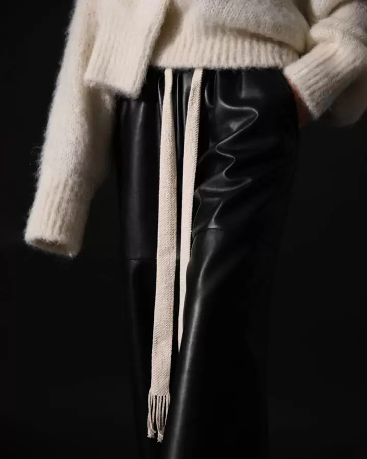 Paper Moon - Korean Women Fashion - #momslook -  Drawstring Leather Wide Culottes Trousers  - 3