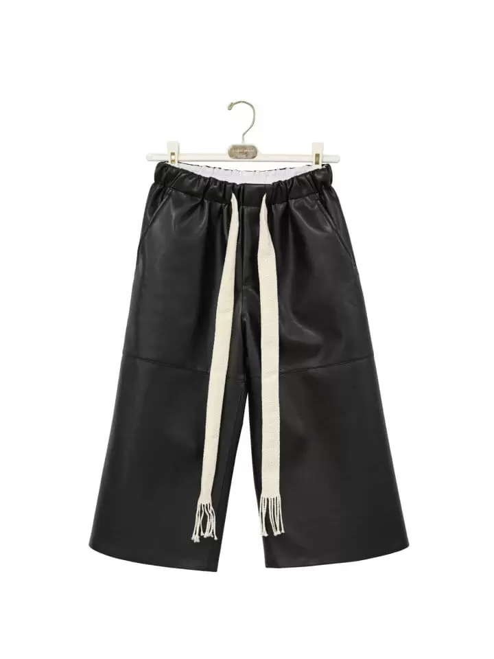 Paper Moon - Korean Women Fashion - #momslook -  Drawstring Leather Wide Culottes Trousers  - 5