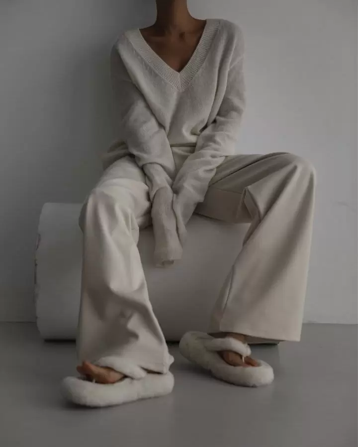 Paper Moon - Korean Women Fashion - #womensfashion -  Herringbone Fabric Banded Wide Trousers  - 4
