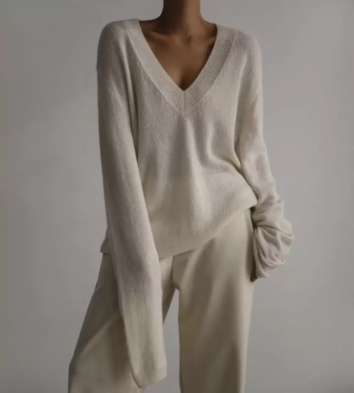 Paper Moon - Korean Women Fashion - #momslook -  Alpaca W Deep V  Neck Knit Top  - 3