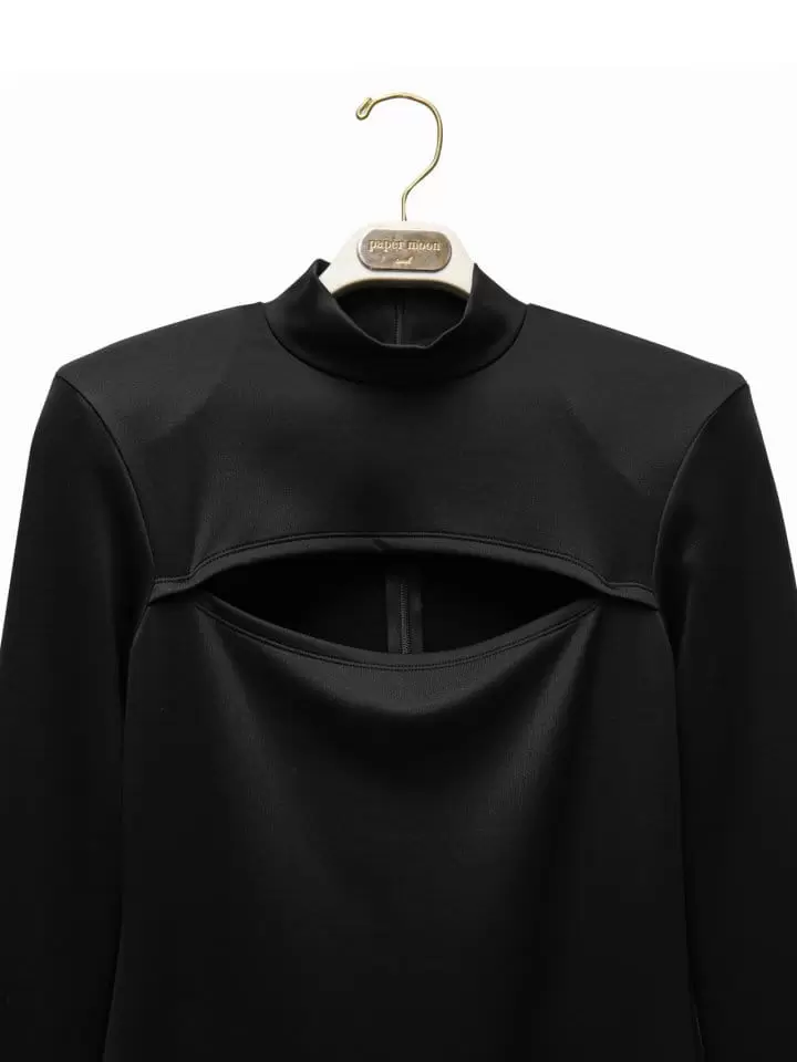 Paper Moon - Korean Women Fashion - #pursuepretty - cut out detail mockneck padded shoulder mini dress - 6