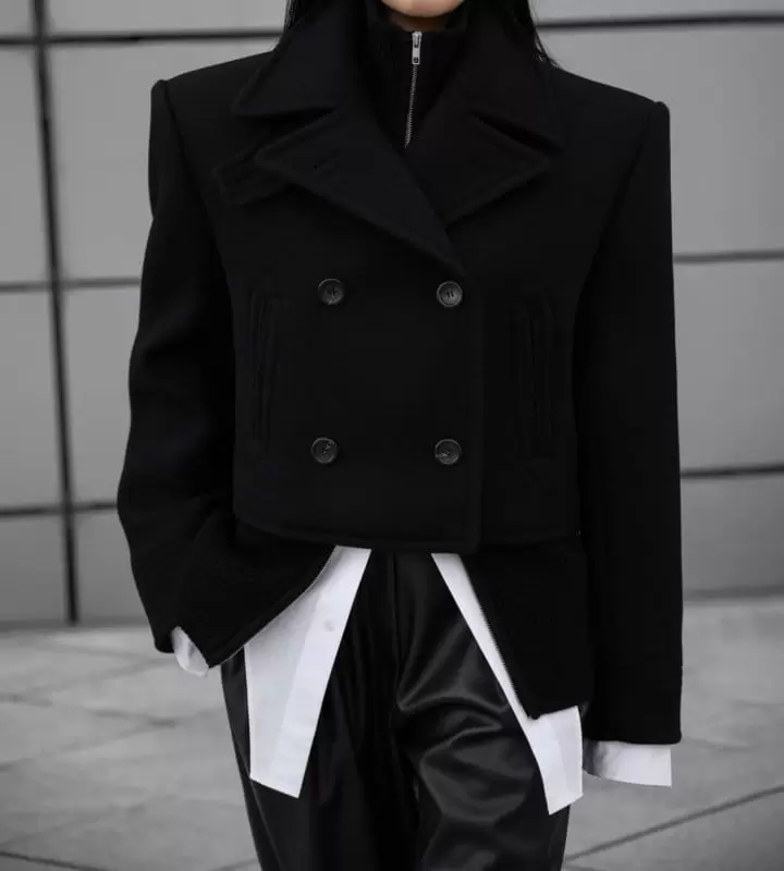 Paper Moon - Korean Women Fashion - #vintagekidsstyle - Classic Heavy W Cropped Pea Coat - 4