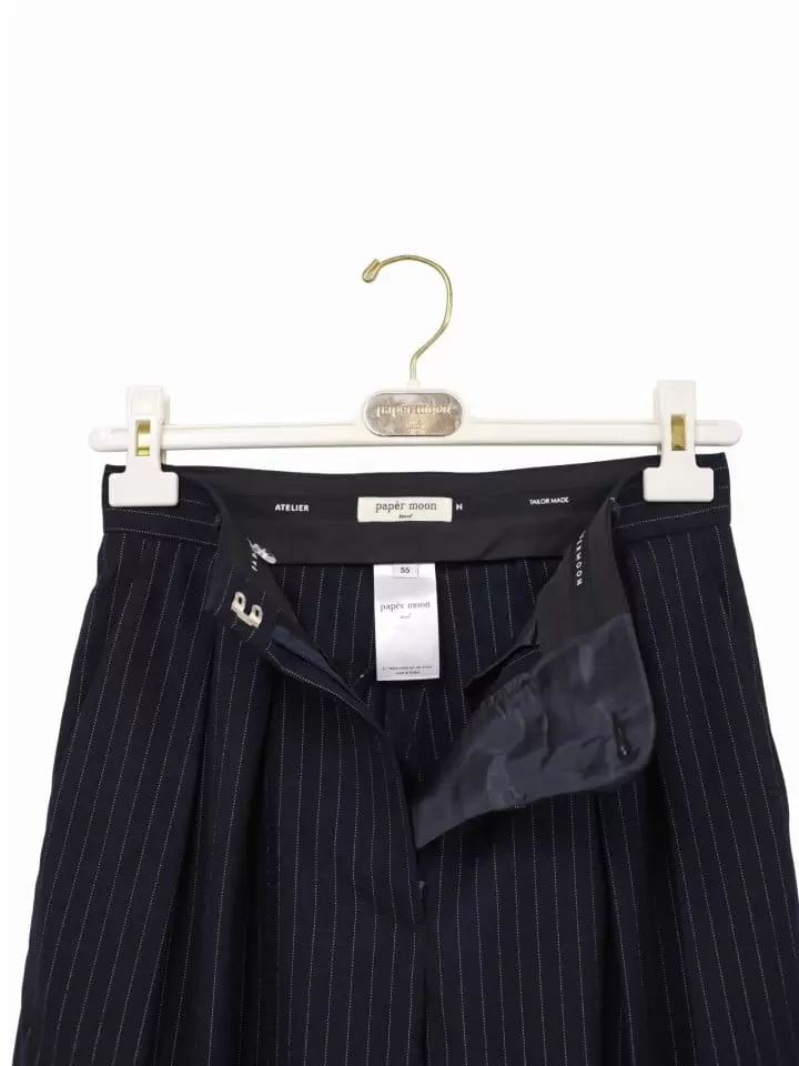 Paper Moon - Korean Women Fashion - #restrostyle - pin striped low waisted double pleats wide trousers - 10