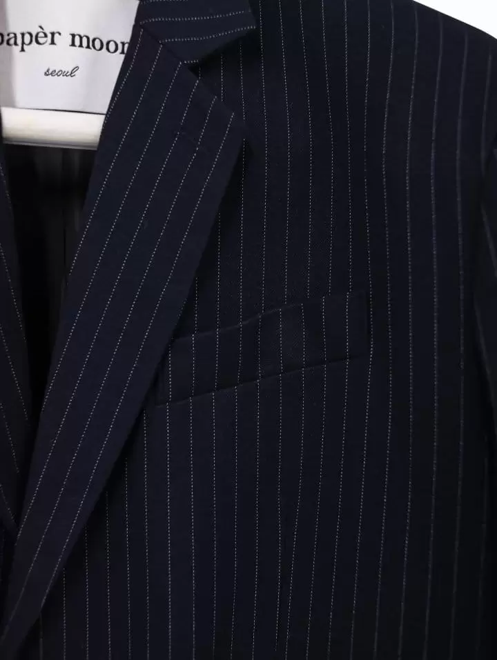 Paper Moon - Korean Women Fashion - #restrostyle - pin stripe three button detail single wool blazer - 8