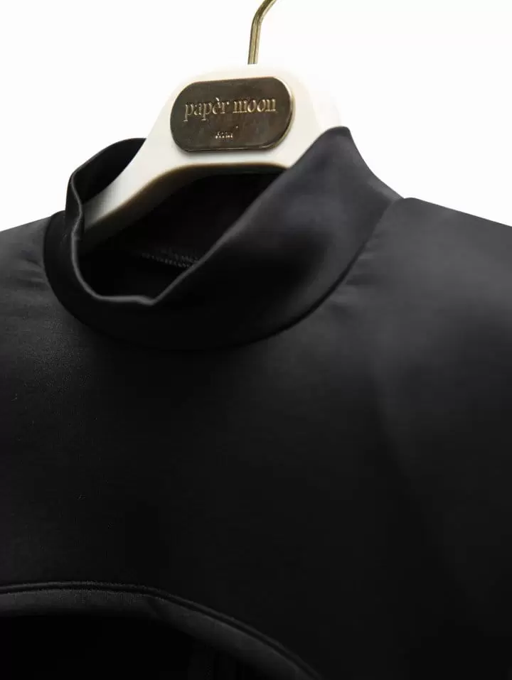 Paper Moon - Korean Women Fashion - #restrostyle - cut out detail mockneck padded shoulder mini dress - 7