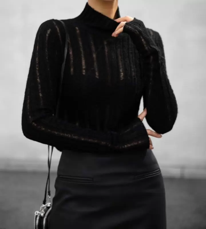 Paper Moon - Korean Women Fashion - #restrostyle - baby alpaca blend sheer mockneck knit top - 3