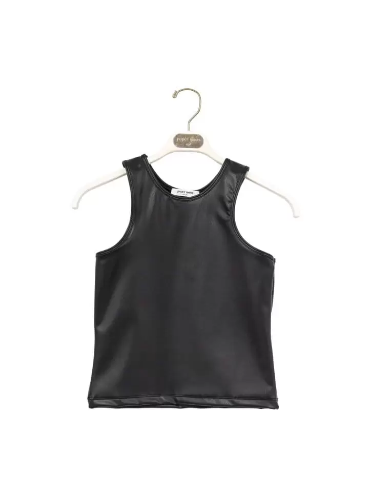 Paper Moon - Korean Women Fashion - #romanticstyle - vegan leather cropped tank sleeveless top - 2