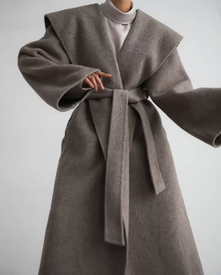 Paper Moon - Korean Women Fashion - #romanticstyle - Long Hair W Oversized Sailor Collar Belted Handmade Coat