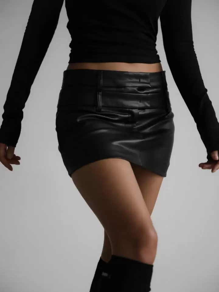 Paper Moon - Korean Women Fashion - #romanticstyle - Double Low Waist Vegan L Mini Skirt - 2