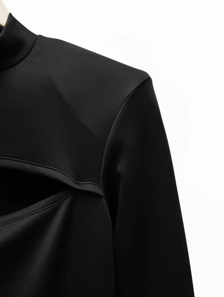 Paper Moon - Korean Women Fashion - #shopsmall - cut out detail mockneck padded shoulder mini dress - 9
