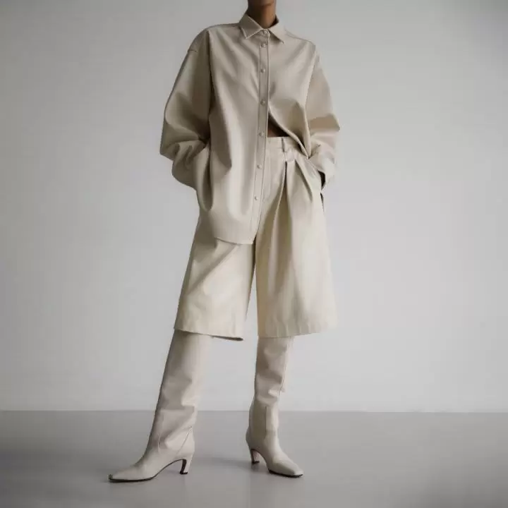 Paper Moon - Korean Women Fashion - #shopsmall - classic oversized vegan leather button down shirt