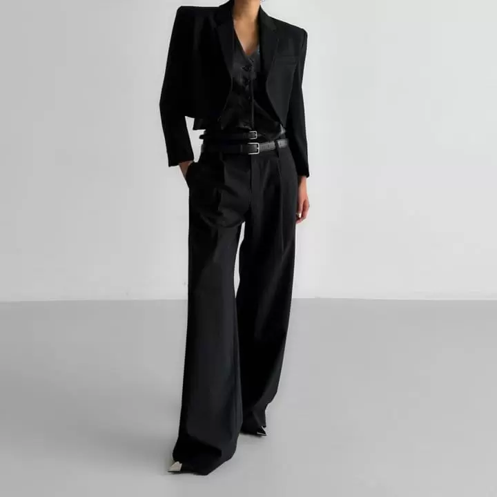 Paper Moon - Korean Women Fashion - #shopsmall - double waisted pin - tuck wide trousers - 2