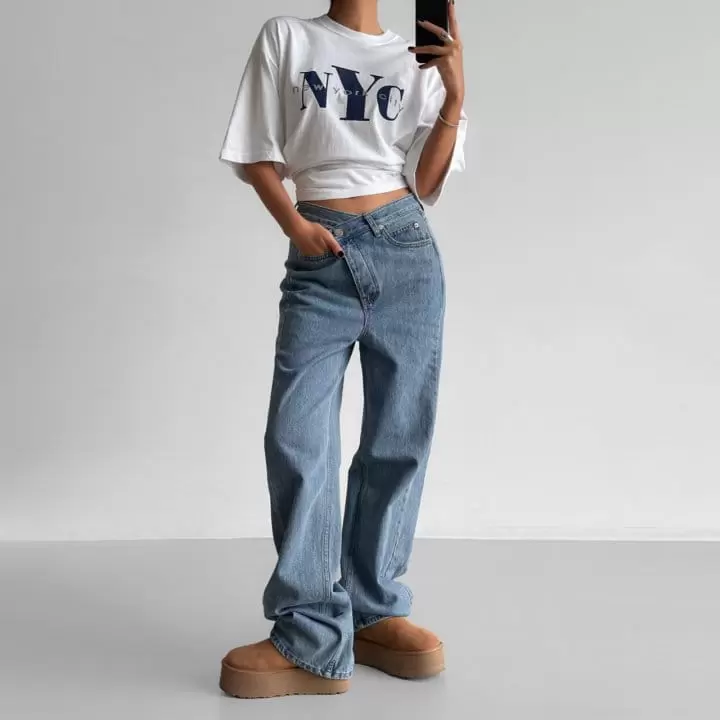 Paper Moon - Korean Women Fashion - #thatsdarling - wrap button fly straight denim jeans