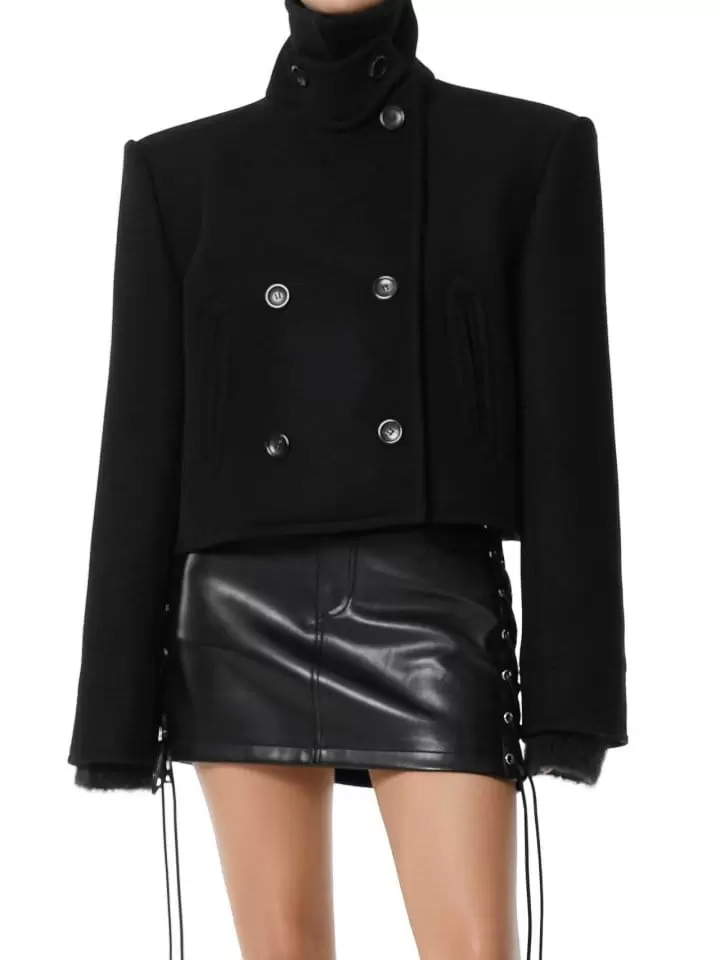 Paper Moon - Korean Women Fashion - #thatsdarling - classic heavy wool cropped pea coat - 2