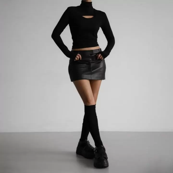 Paper Moon - Korean Women Fashion - #shopsmall - Double Low Waist Vegan L Mini Skirt - 4