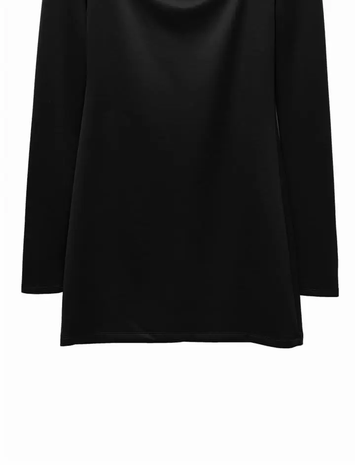 Paper Moon - Korean Women Fashion - #thelittlethings - cut out detail mockneck padded shoulder mini dress - 11