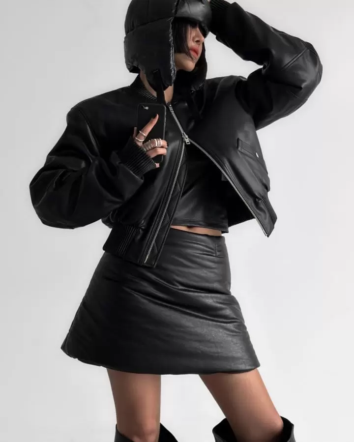 Paper Moon - Korean Women Fashion - #thelittlethings - padded vegan leather mini flared skirt - 5