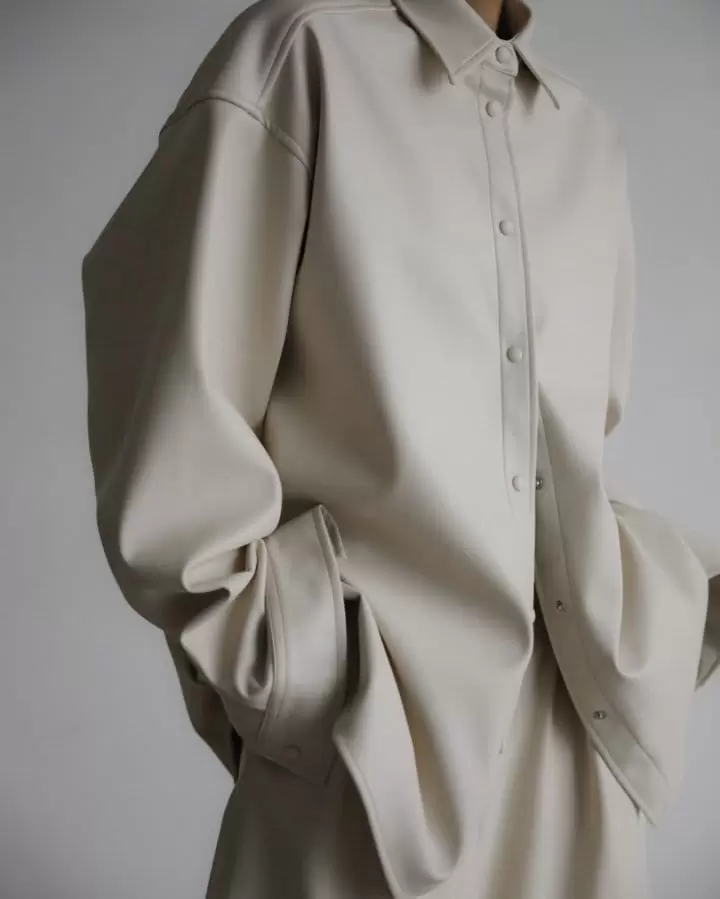 Paper Moon - Korean Women Fashion - #thelittlethings - classic oversized vegan leather button down shirt - 3