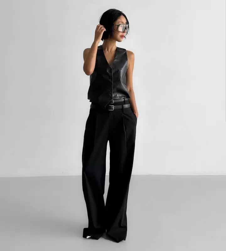 Paper Moon - Korean Women Fashion - #thatsdarling - double waisted pin - tuck wide trousers - 4