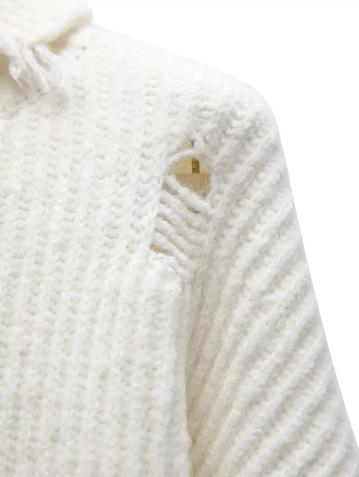 Paper Moon - Korean Women Fashion - #vintageinspired - alpaca blend wool chunky oversized distressed turltleneck knit - 9
