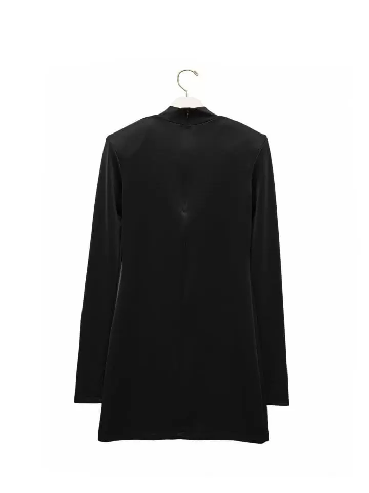 Paper Moon - Korean Women Fashion - #womensfashion - cut out detail mockneck padded shoulder mini dress - 4