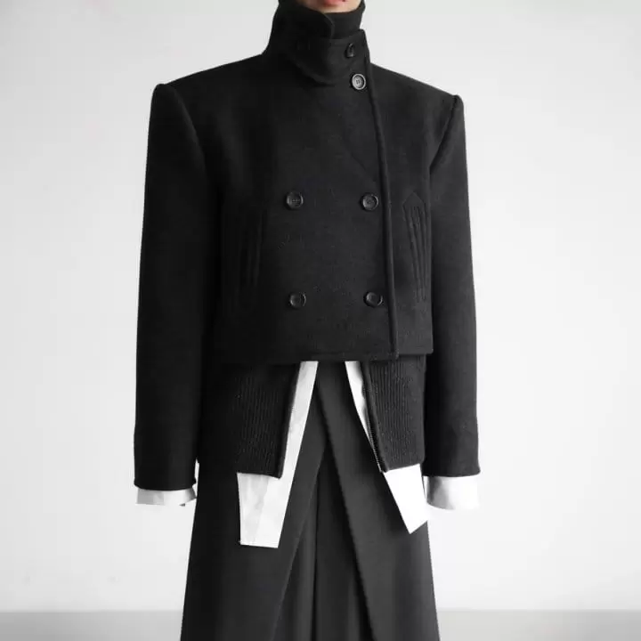Paper Moon - Korean Women Fashion - #vintageinspired -   Classic Heavy W Cropped Pea Coat  - 2