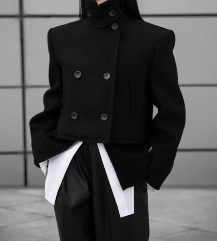 Paper Moon - Korean Women Fashion - #vintageinspired - Classic Heavy W Cropped Pea Coat - 2