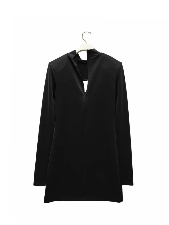 Paper Moon - Korean Women Fashion - #vintagekidsstyle - cut out detail mockneck padded shoulder mini dress - 5