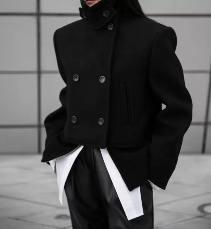 Paper Moon - Korean Women Fashion - #vintagekidsstyle - Classic Heavy W Cropped Pea Coat - 3