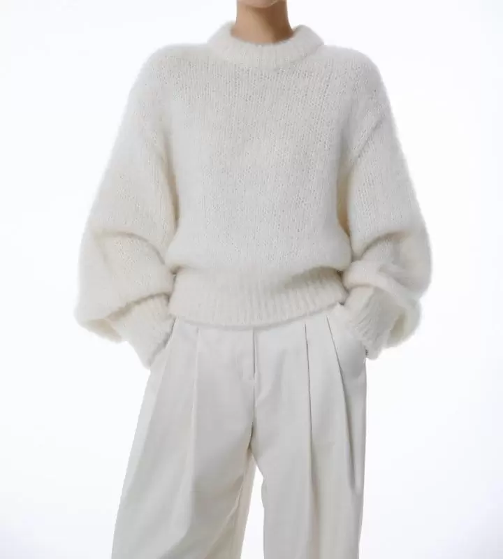 Paper Moon - Korean Women Fashion - #womensfashion - brushed hair alpaca kid balloon knit top - 2