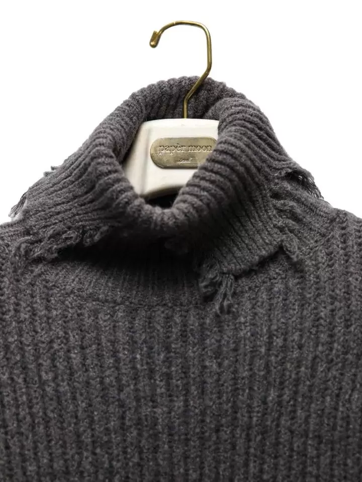 Paper Moon - Korean Women Fashion - #womensfashion - alpaca blend wool chunky oversized distressed turltleneck knit - 10