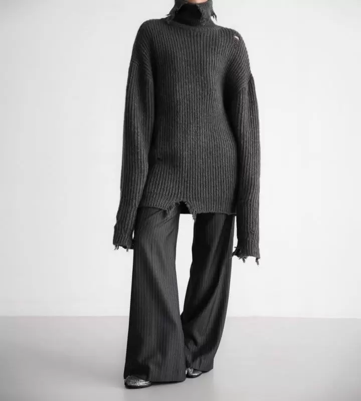 Paper Moon - Korean Women Fashion - #womensfashion - alpaca blend wool chunky oversized distressed turltleneck knit - 2