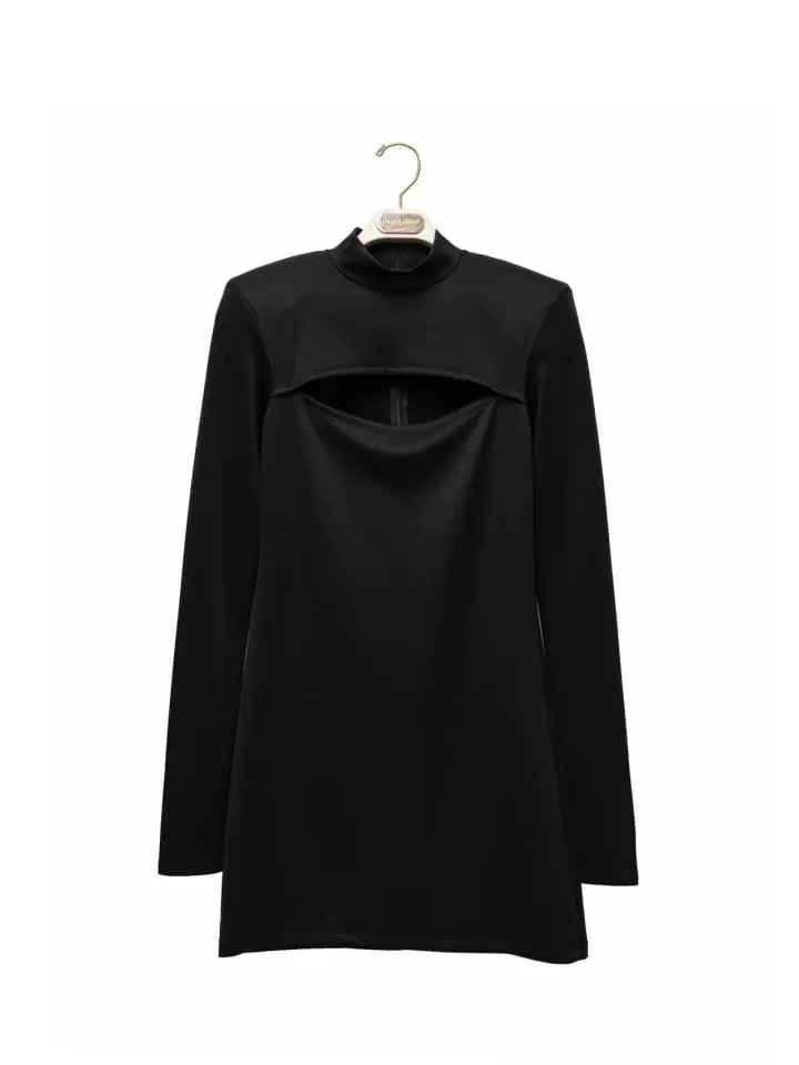 Paper Moon - Korean Women Fashion - #womensfashion - cut out detail mockneck padded shoulder mini dress - 3