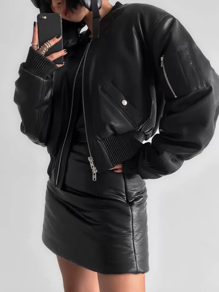 Paper Moon - Korean Women Fashion - #womensfashion - padded vegan leather mini flared skirt - 7
