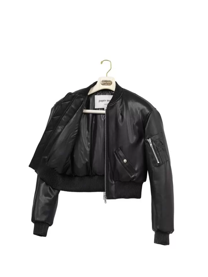 Paper Moon - Korean Women Fashion - #womensfashion - vegan leather cropped bomber jacket - 10