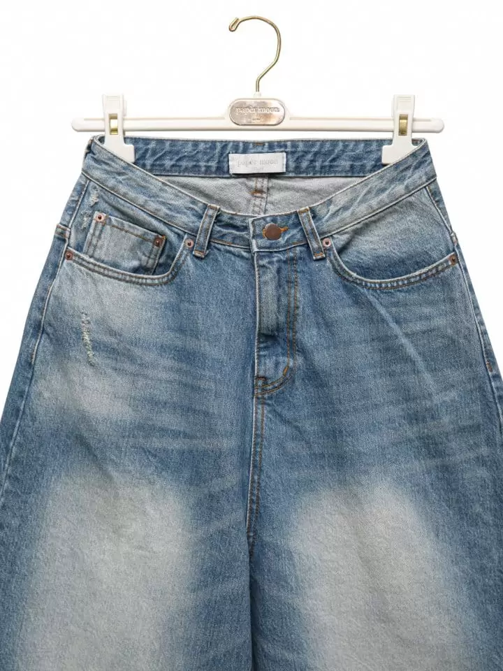 Paper Moon - Korean Women Fashion - #womensfashion - vintage blue distressed damage wash wide-leg jeans - 9