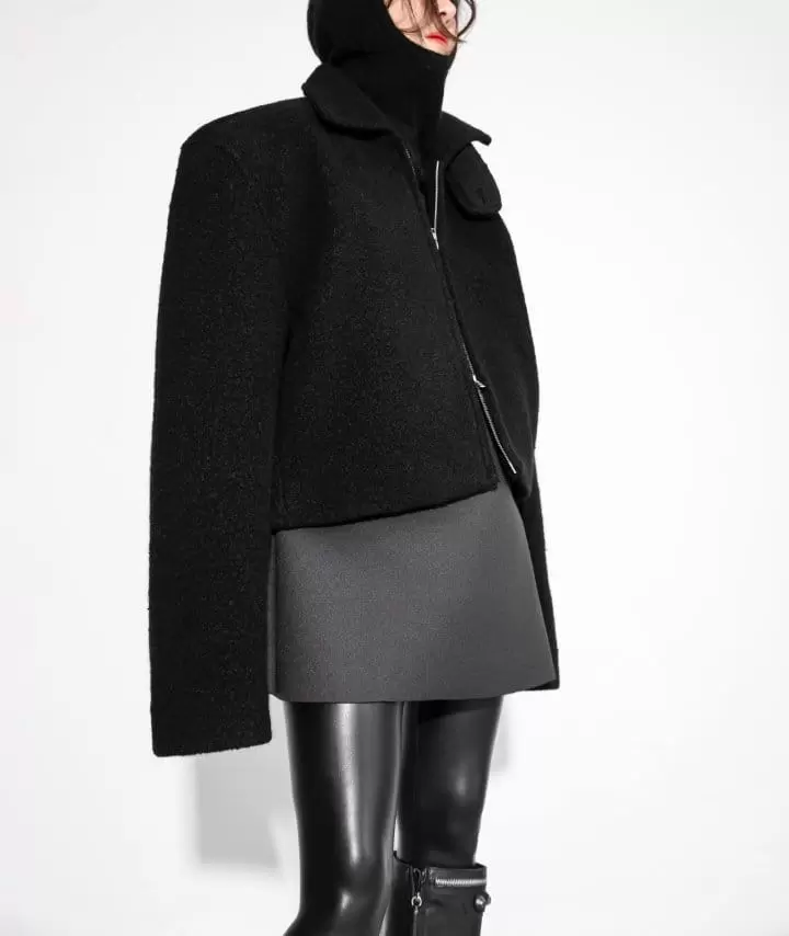 Paper Moon - Korean Women Fashion - #womensfashion - Bouclé alpaca blend wool cropped two way zipped jacket - 3