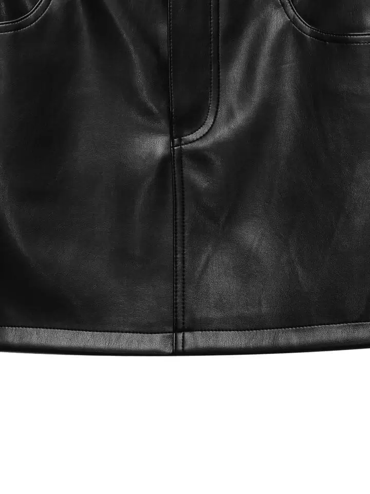 Paper Moon - Korean Women Fashion - #womensfashion - eyelet strap detail vegan leather mini skirt - 6
