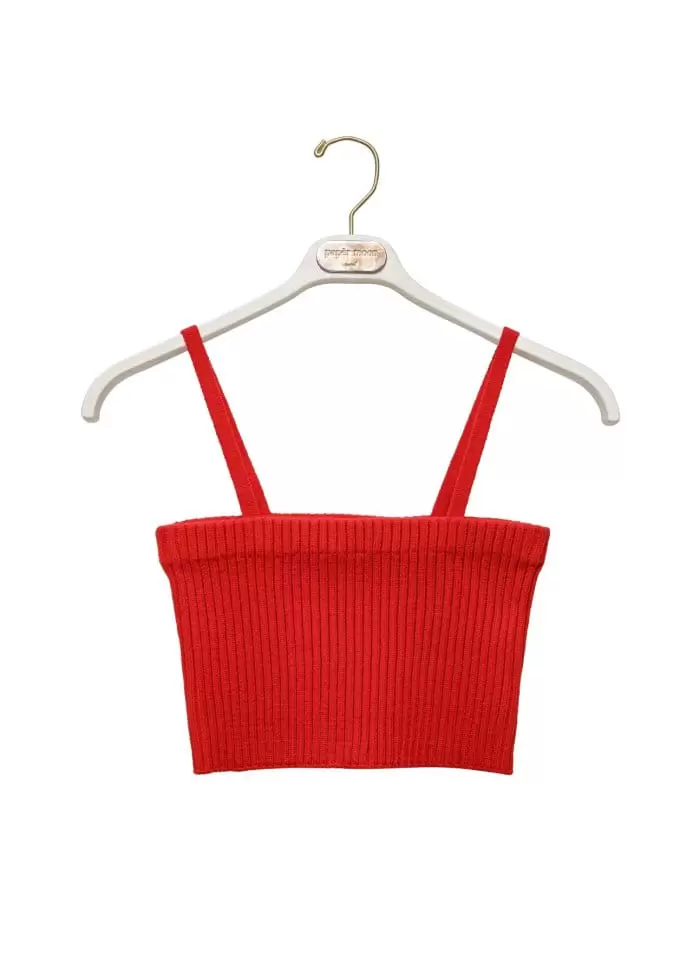 Paper Moon - Korean Women Fashion - #momslook - cropped ribbed strap shoulder knit top - 4