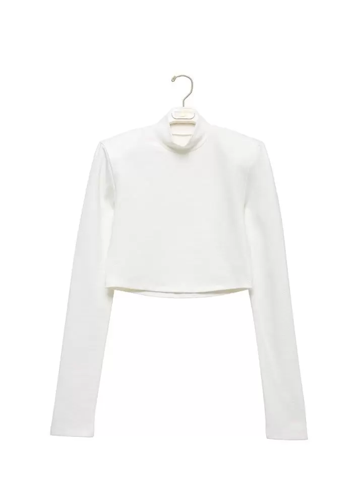 Paper Moon - Korean Women Fashion - #momslook - padded shoulder mock neck cropped top - 4