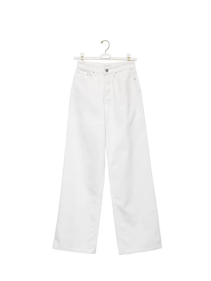 Paper Moon - Korean Women Fashion - #momslook - high rise wide leg white denim pants - 4