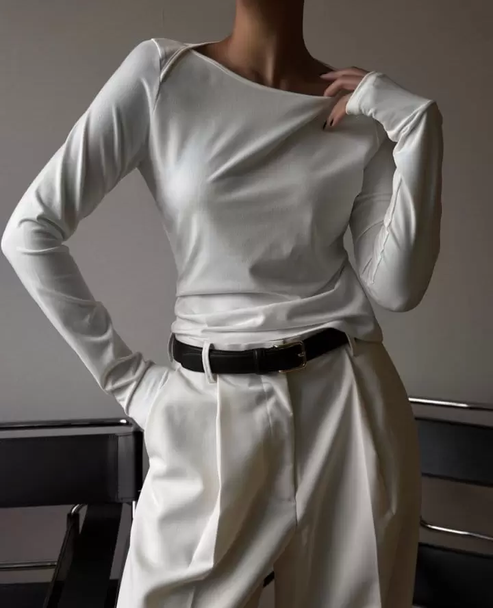 Paper Moon - Korean Women Fashion - #momslook - boatneck detail long sleeved t - shirt - 4