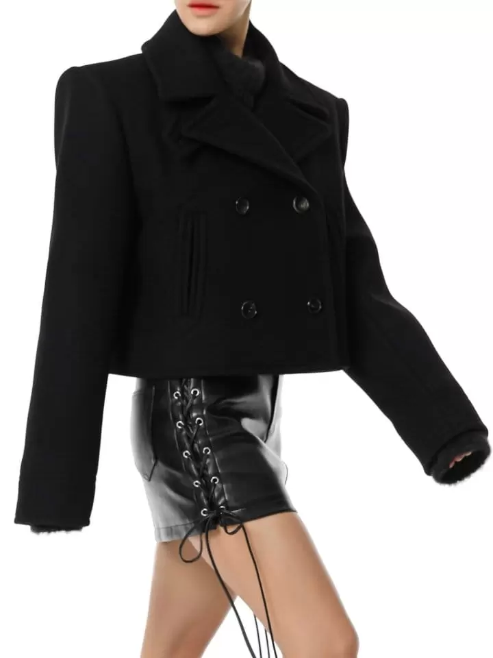 Paper Moon - Korean Women Fashion - #womensfashion - classic heavy wool cropped pea coat - 5