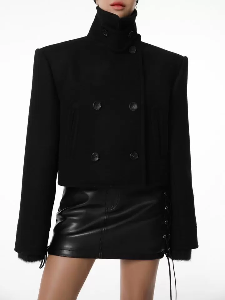 Paper Moon - Korean Women Fashion - #womensfashion - classic heavy wool cropped pea coat - 7