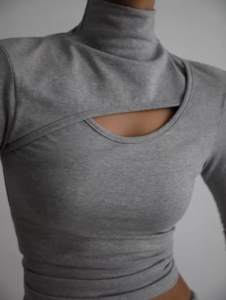 Paper Moon - Korean Women Fashion - #womensfashion - Front Cut Out Detail Long Sleeved Turtleneck Tee - 2