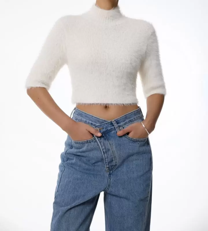 Paper Moon - Korean Women Fashion - #womensfashion - Mink Hair Turtleneck Cropped Knit Top - 2