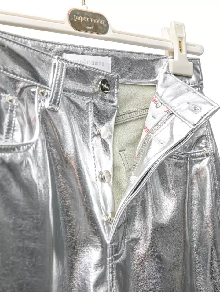 Paper Moon - Korean Women Fashion - #womensfashion - Patent Vegan L Coated Straight Pants  - 8