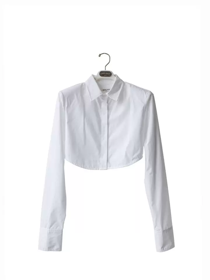 Paper Moon - Korean Women Fashion - #womensfashion - LUX Shoulder Pad Cropped Button Down Shirt - 2